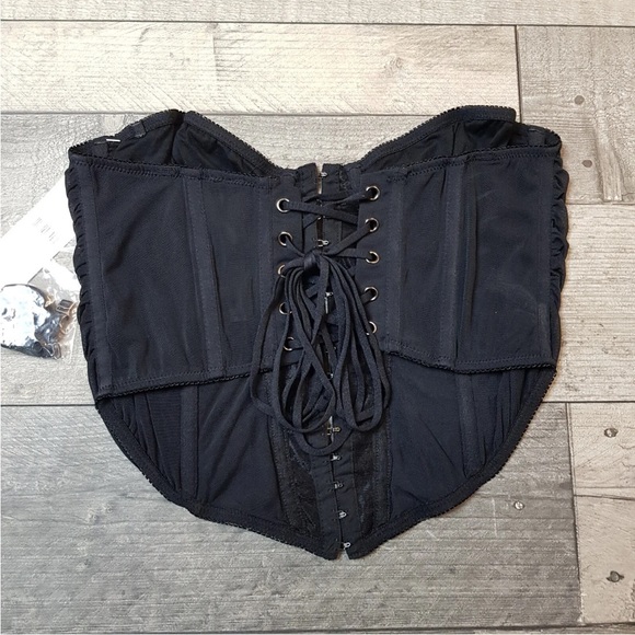 Urban Outfitters Marie Corset Basque Top Large Black Ruched Detachable Straps BN - Picture 2 of 11